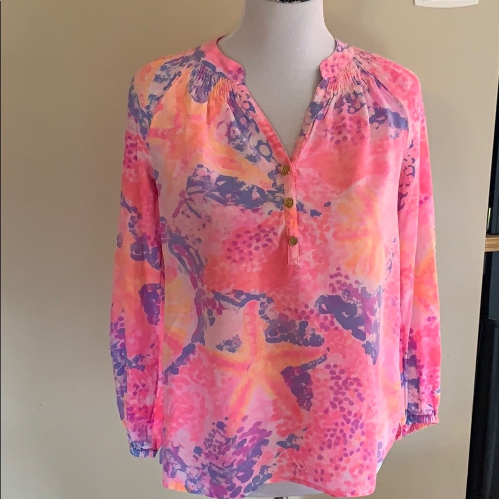 EUC Lilly Pulitzer long sleeve silk blouse